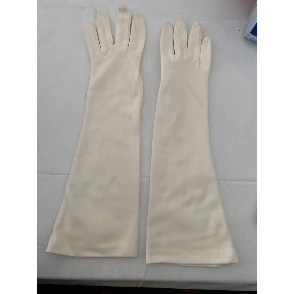 Long White Nylon Vintage Gloves (6 1/2)